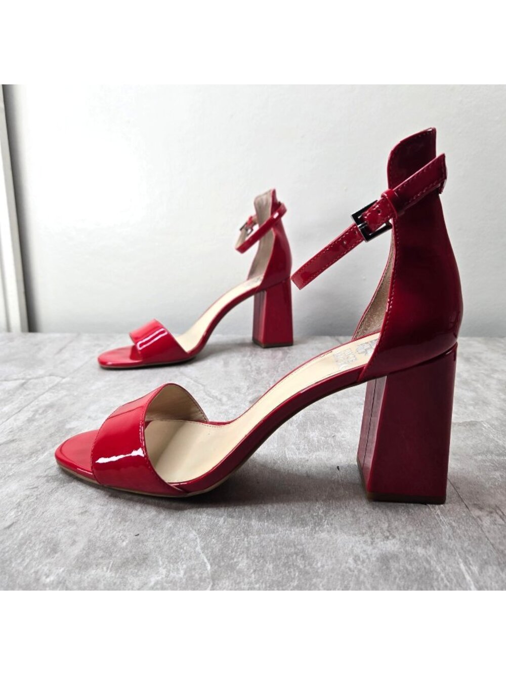 Vince Camuto Ankle Strap Heels Red Patent Open Toe Dressy Heeled Sandals 9.5